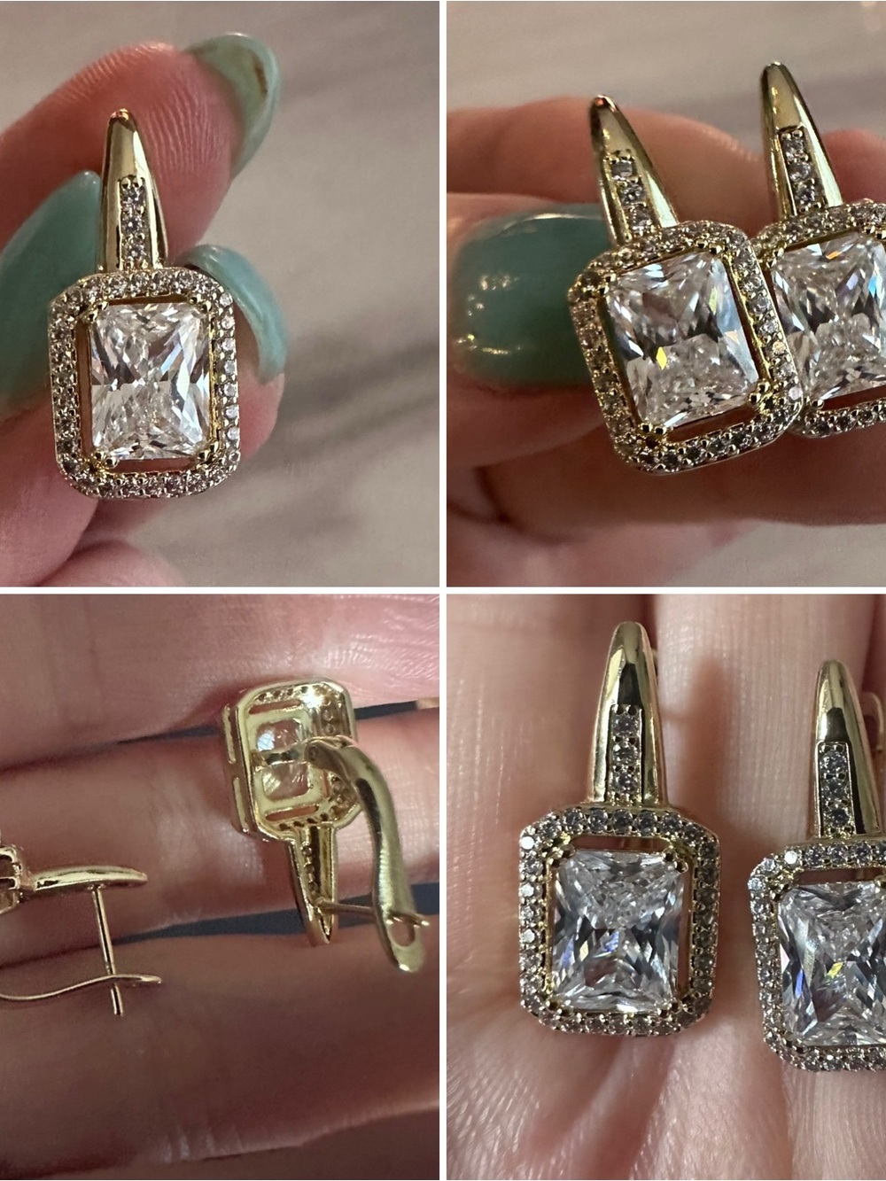 Gold-Tone Halo Square Crystal Drop Earrings - Clear CZ gold plated